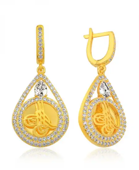 Gümüş Tuğralı Bayan Küpe