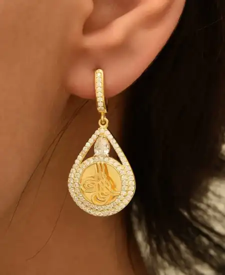 Gümüş Tuğralı Bayan Küpe