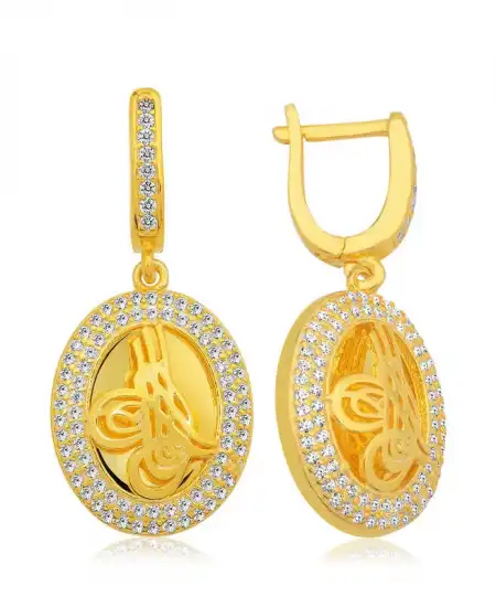 Gümüş Tuğralı Oval Bayan Küpe