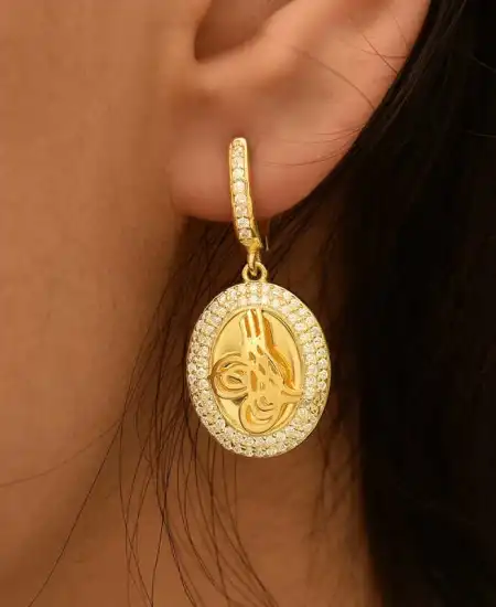 Gümüş Tuğralı Oval Bayan Küpe