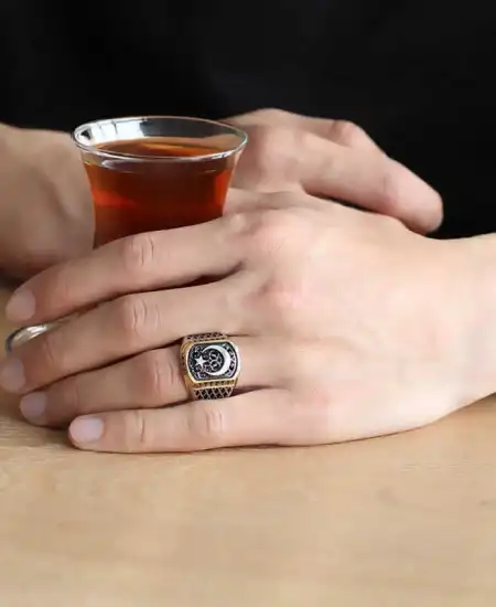 Gümüş Türk Bayrağı Ay Yıldız Erkek Yüzük