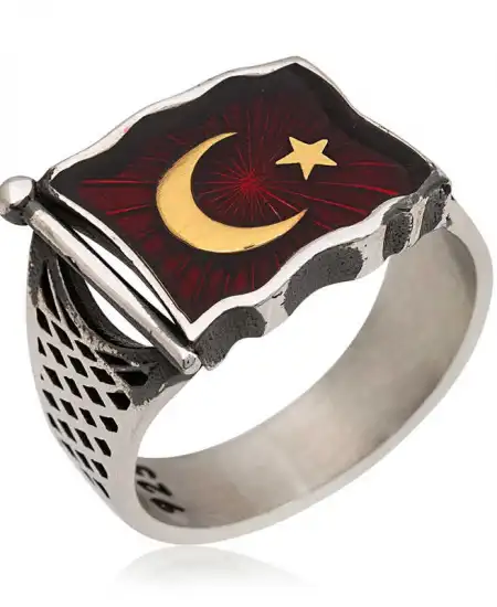 Gümüş Türk Bayrağı Erkek Yüzük