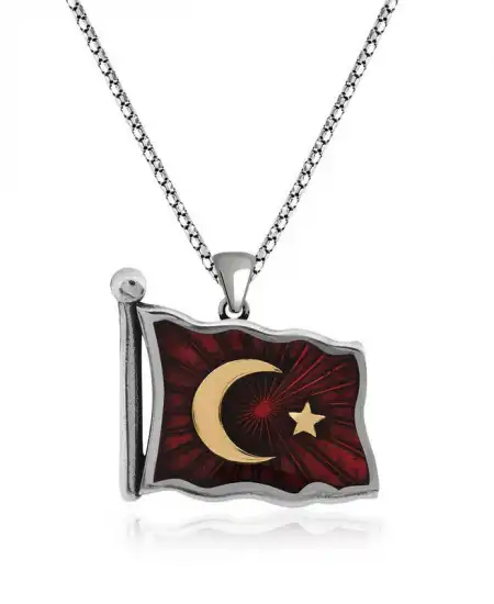 Gümüş Türk Bayrağı Kolye