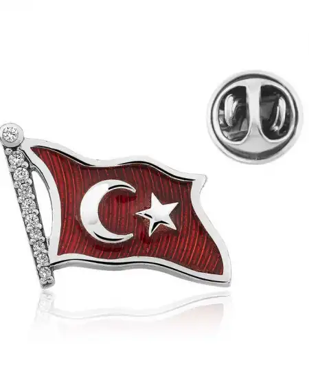 Gümüş Türk Bayrağı Rozet