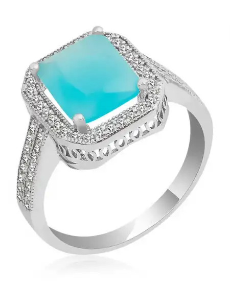 Gümüş Turkuaz Baget Kare Bayan Yüzük
