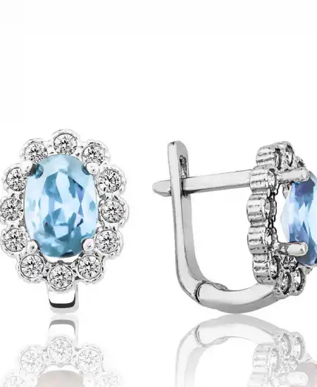 Gümüş Turkuaz Çiçek Desenli J Kadın Küpe