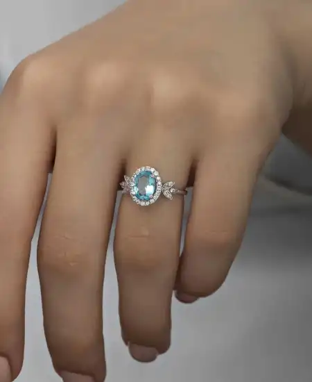Gümüş Turkuaz Oval Taşlı Kadın Yüzük