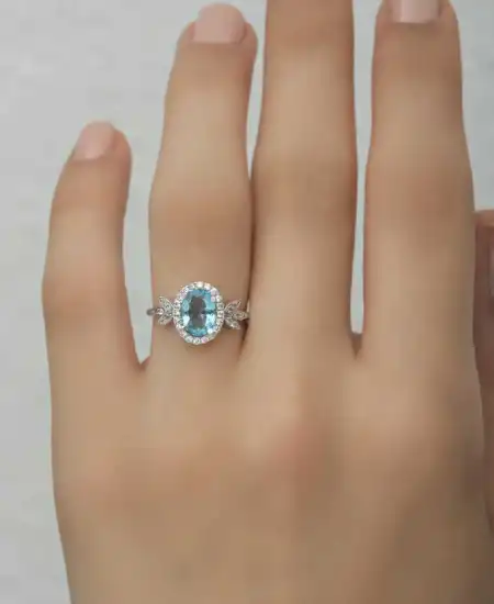 Gümüş Turkuaz Oval Taşlı Kadın Yüzük