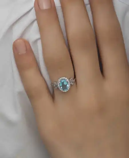 Gümüş Turkuaz Oval Taşlı Kadın Yüzük