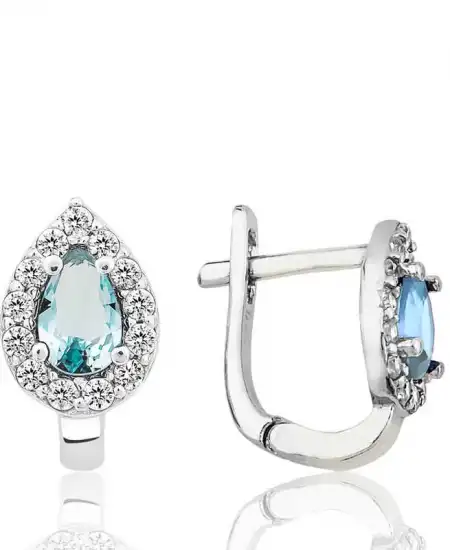 Gümüş Turkuaz Taşlı Damla J Kadın Küpe