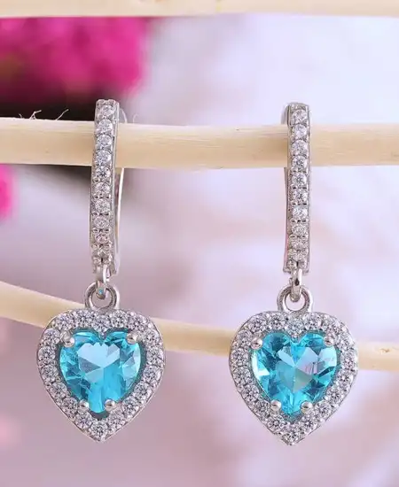 Gümüş Turkuaz Taşlı Kalpli Kadın Küpe