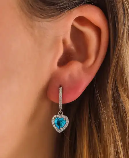 Gümüş Turkuaz Taşlı Kalpli Kadın Küpe