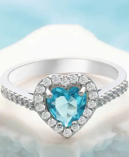 Gümüş Turkuaz Taşlı Kalpli Kadın Yüzük