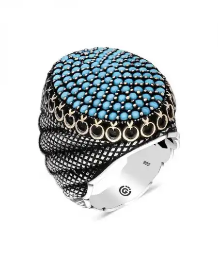 Gümüş Turkuaz Zirkon Taşlı Oval Erkek Yüzük