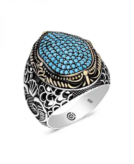 Gümüş Turkuaz Zirkon Taşlı Oval Erkek Yüzük