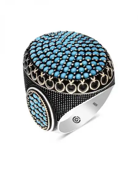 Gümüş Turkuaz Zirkon Taşlı Oval Erkek Yüzük