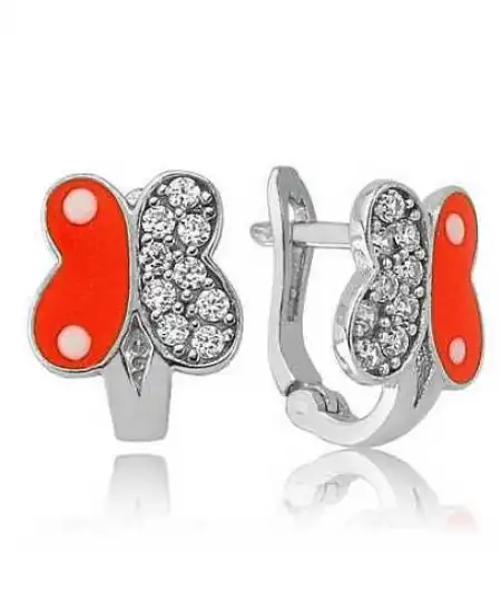 Gümüş Turuncu Kelebek Çocuk Küpesi