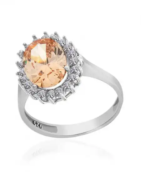 Gümüş Turuncu Taşlı Oval Kadın Yüzük