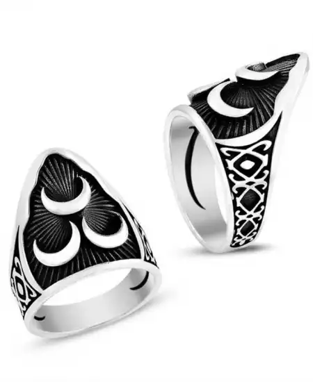 Gümüş  Üç Hilal Başparmak Erkek Yüzük