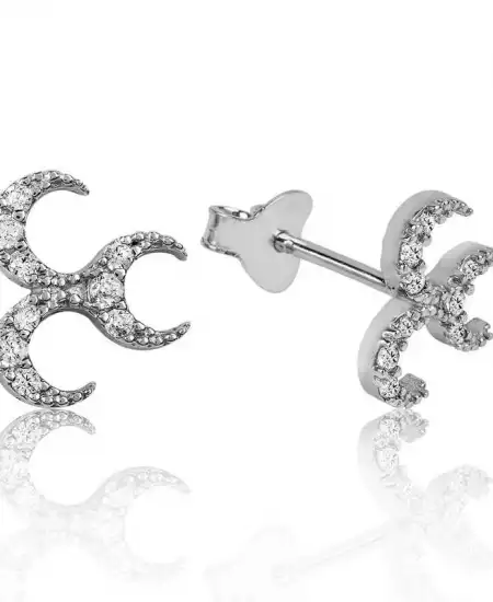 Gümüş Üç Hilal Çivili Küpe