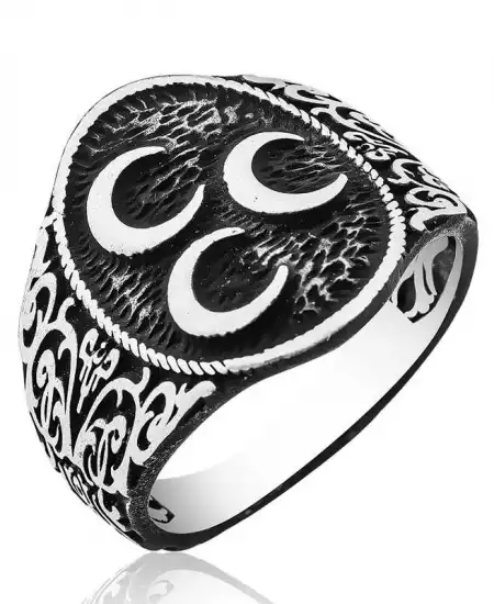 Gümüş Üç Hilal Erkek Yüzük