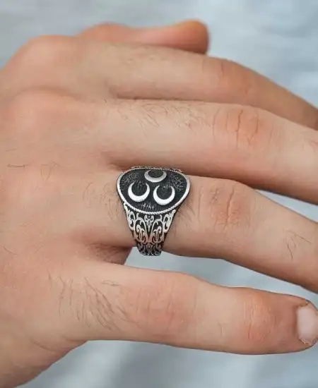 Gümüş Üç Hilal Erkek Yüzük