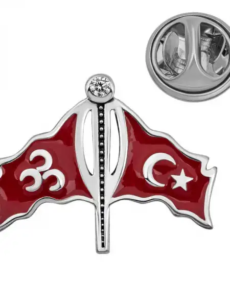Gümüş Üç Hilal Türk Bayrağı Rozet