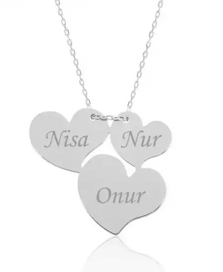 Gümüş Üç Kalp İsimli Bayan Kolye