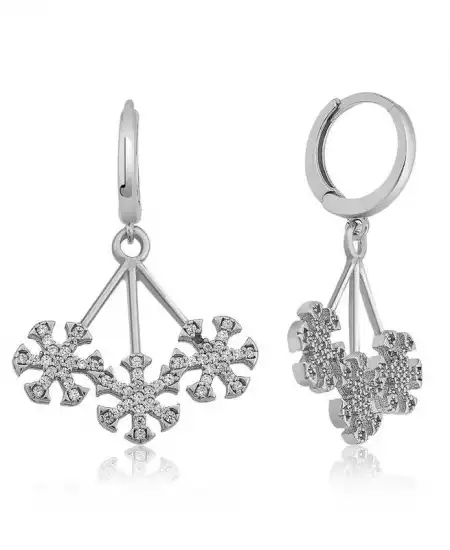 Gümüş Üç Kar Taneli Küpe