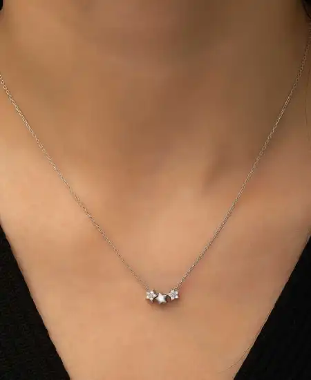 Gümüş Üç Yıldız Kolye