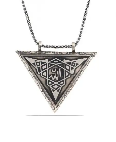 Gümüş Üçgen İçi Açılabilen Allah Muskalık Kolye