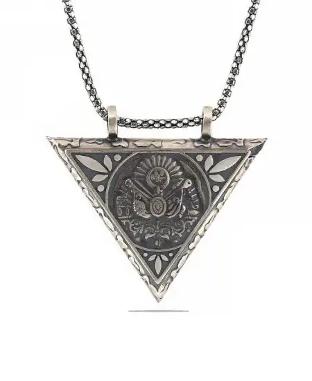 Gümüş Üçgen İçi Açılabilen Osmanlı Arma Muskalık Kolye
