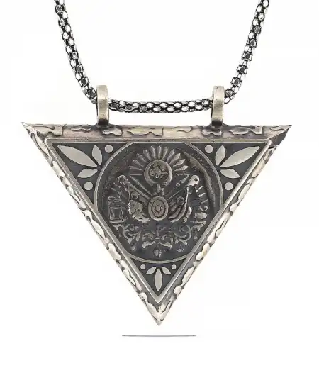 Gümüş Üçgen İçi Açılabilen Osmanlı Arma Muskalık Kolye