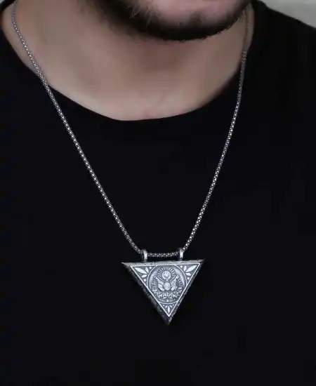 Gümüş Üçgen İçi Açılabilen Osmanlı Arma Muskalık Kolye