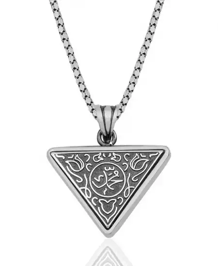 Gümüş Üçgen Muhammed Yazılı Cevşen Dualı Kolye