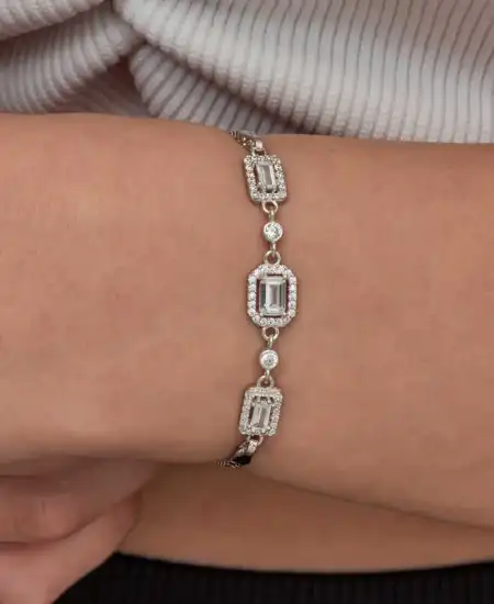 Gümüş Üçlü Baget Taşlı Kadın Bileklik