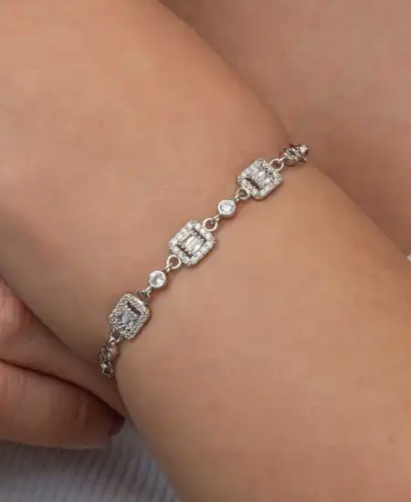 Gümüş Üçlü Baget Taşlı Kadın Bileklik