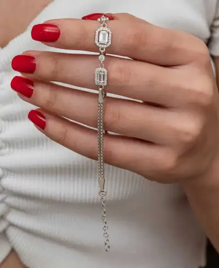 Gümüş Üçlü Baget Taşlı Kadın Bileklik