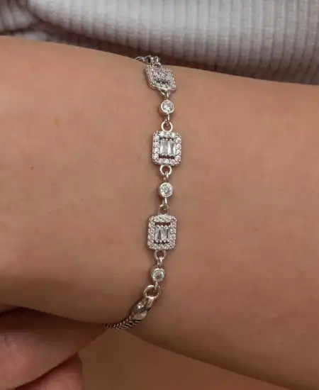 Gümüş Üçlü Baget Taşlı Kadın Bileklik