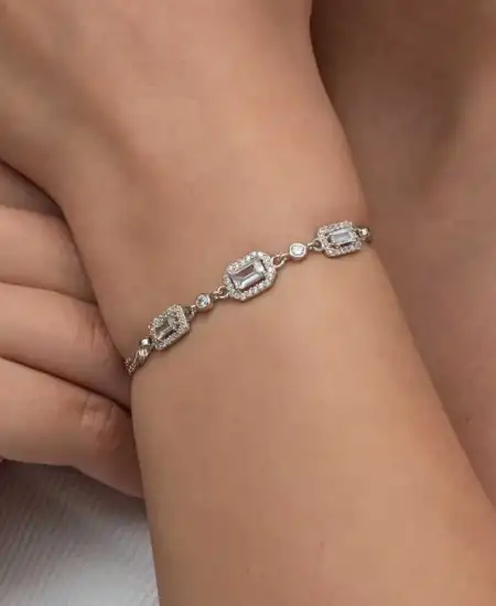 Gümüş Üçlü Baget Taşlı Kadın Bileklik