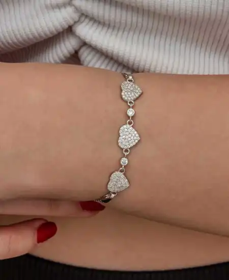 Gümüş Üçlü Kalp Kadın Bileklik