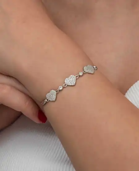 Gümüş Üçlü Kalp Kadın Bileklik