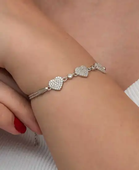 Gümüş Üçlü Kalp Kadın Bileklik