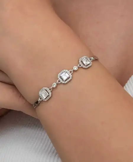 Gümüş Üçlü Kare Kadın Bileklik