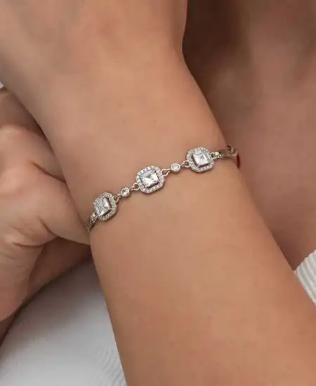 Gümüş Üçlü Kare Kadın Bileklik