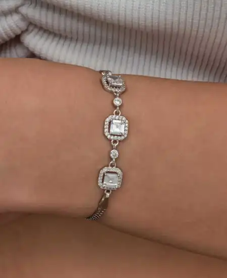 Gümüş Üçlü Kare Kadın Bileklik