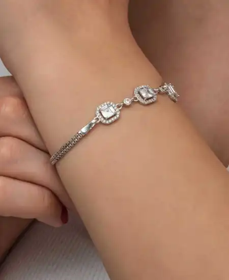 Gümüş Üçlü Kare Kadın Bileklik