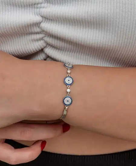 Gümüş Üçlü Nazar Kadın Bileklik