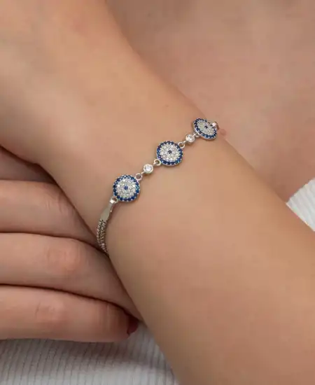 Gümüş Üçlü Nazar Kadın Bileklik