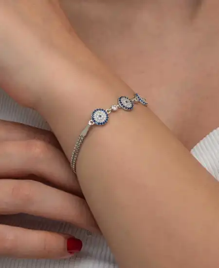 Gümüş Üçlü Nazar Kadın Bileklik